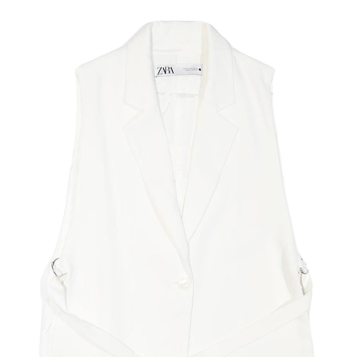 ZARA Womens White Sleeveless Waistcoat XS Button Neck Smart Casual Blazer Vest