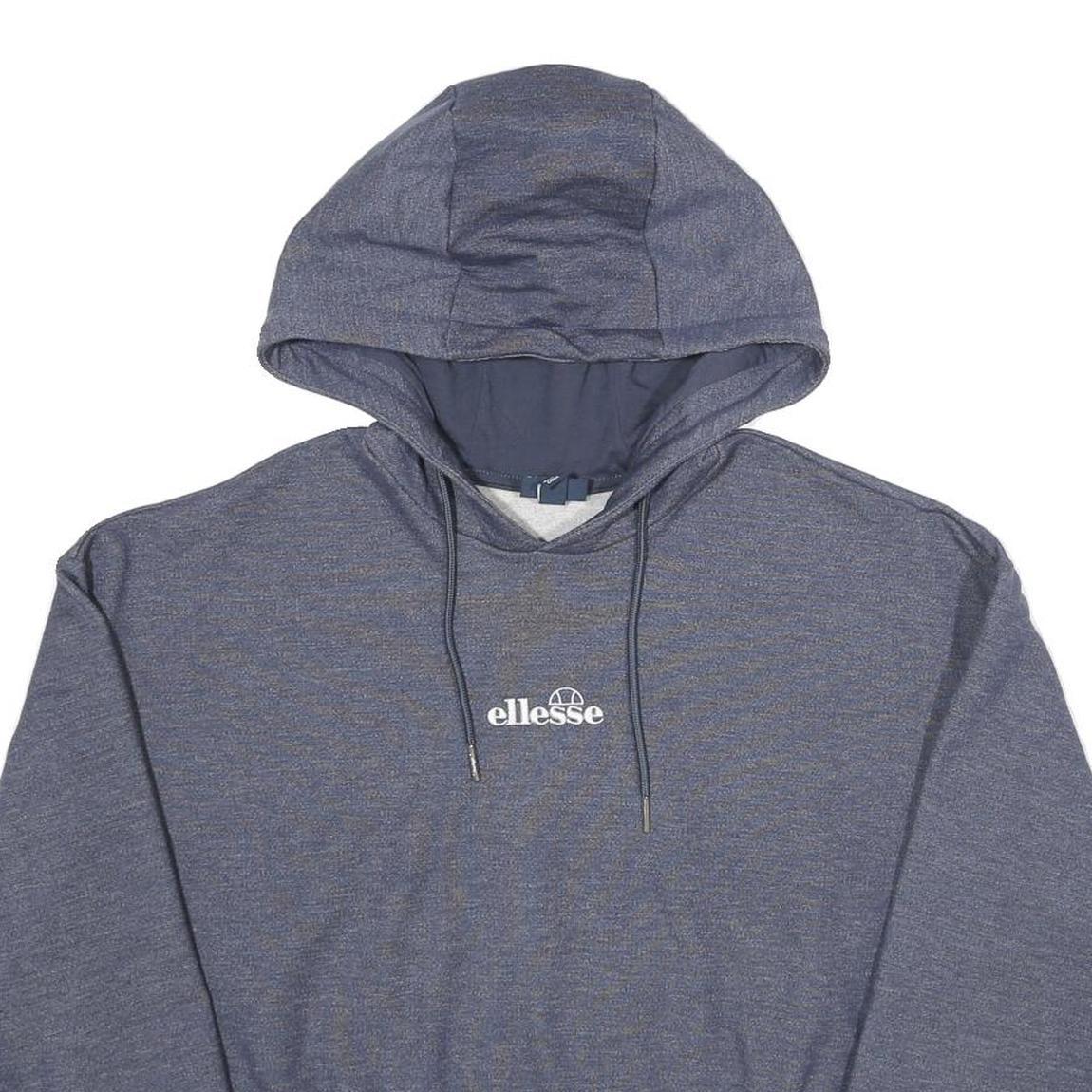 ELLESSE Womens Blue Pullover Hoodie UK 8 Cotton Blend Cropped Drawstring Hood