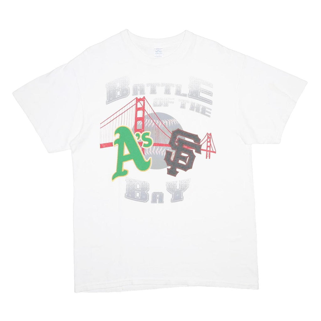 DELTA Mens White Battle Of The Bay Graphic T-Shirt L Short Sleeve Crew Neck