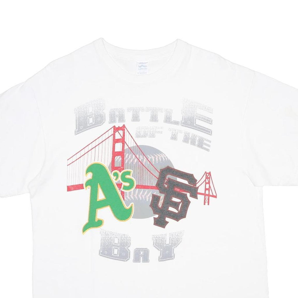 DELTA Mens White Battle Of The Bay Graphic T-Shirt L Short Sleeve Crew Neck