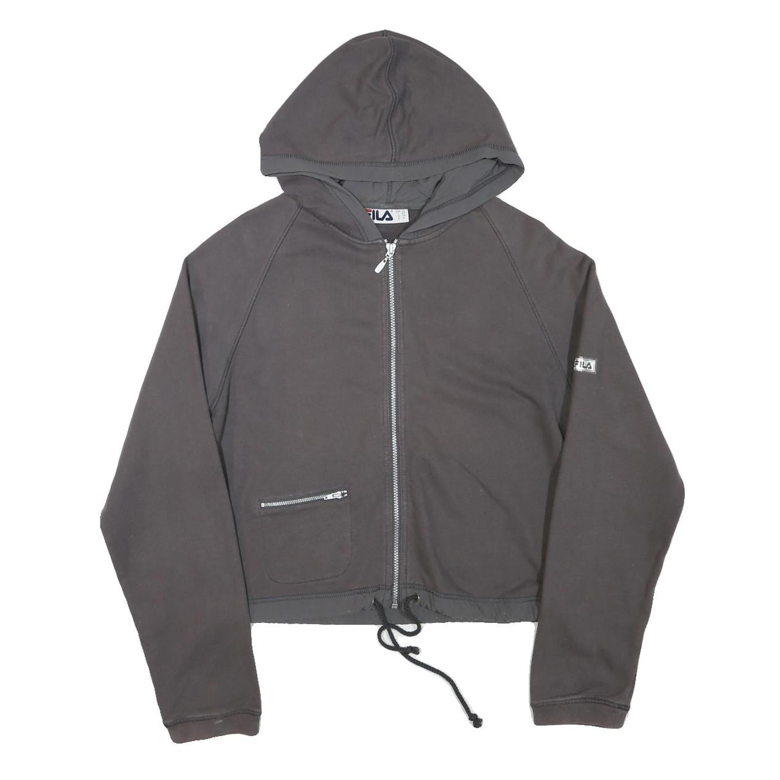 FILA Womens Grey Zip Up Hoodie M Casual Cotton Blend Drawstring Pocket