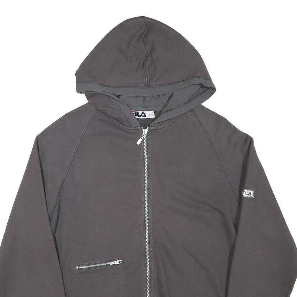 FILA Womens Grey Zip Up Hoodie M Casual Cotton Blend Drawstring Pocket