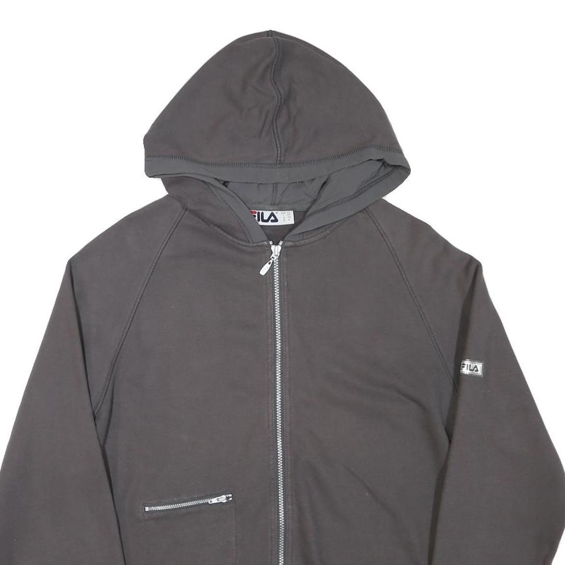 FILA Womens Grey Zip Up Hoodie M Casual Cotton Blend Drawstring Pocket