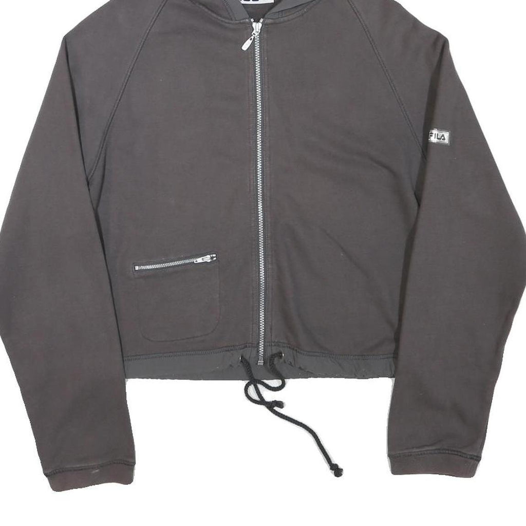 FILA Womens Grey Zip Up Hoodie M Casual Cotton Blend Drawstring Pocket