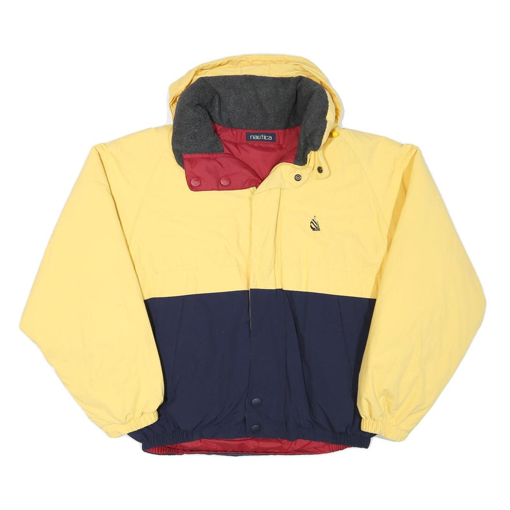 NAUTICA Mens Yellow & Navy Polyester Blend Zip Jacket L Hooded Colourblock