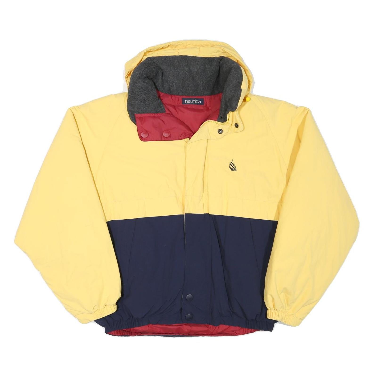 NAUTICA Mens Yellow & Navy Polyester Blend Zip Jacket L Hooded Colourblock
