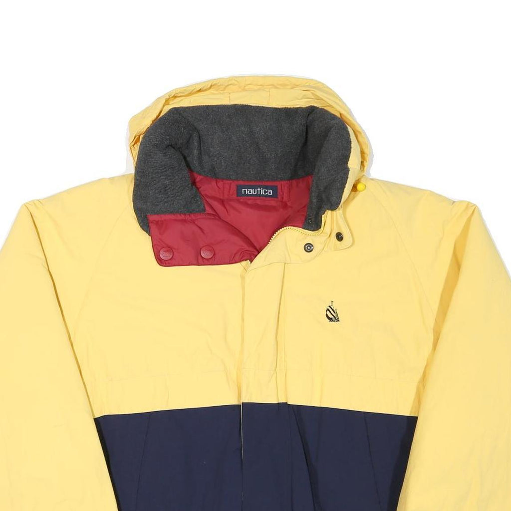 NAUTICA Mens Yellow & Navy Polyester Blend Zip Jacket L Hooded Colourblock