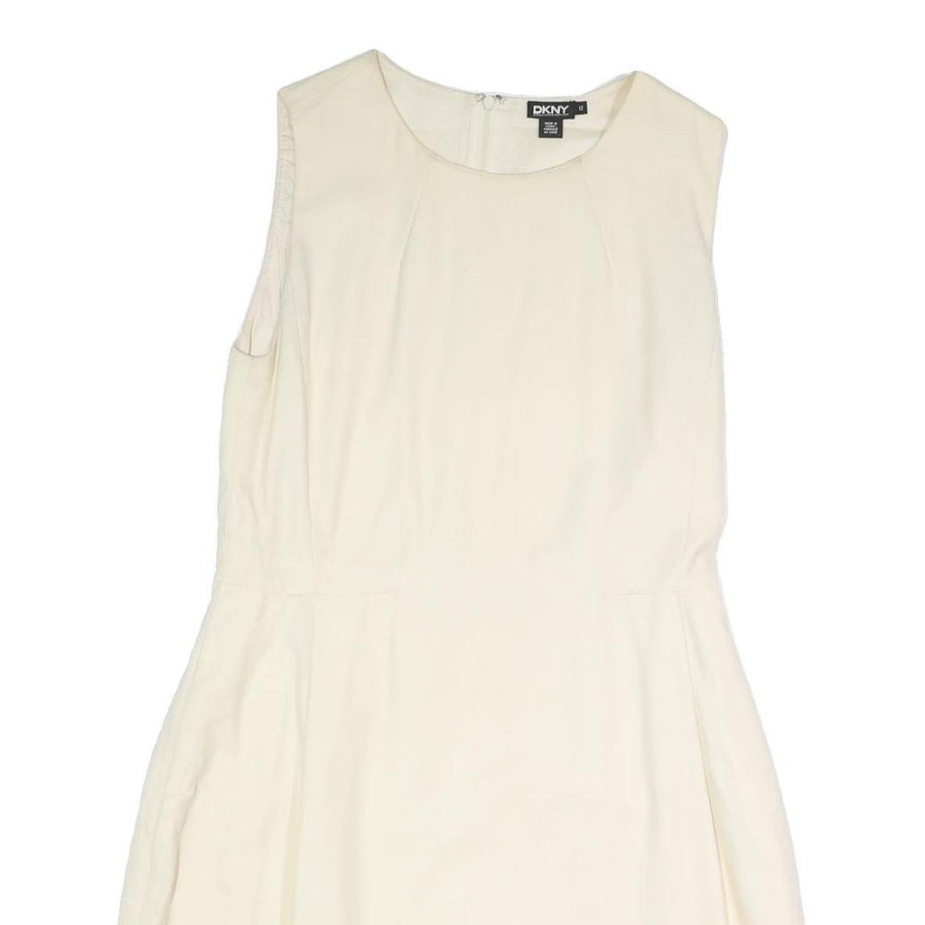 DKNY Womens Cream Sleeveless Day Cotton Blend Shift Dress M Elegant Simple