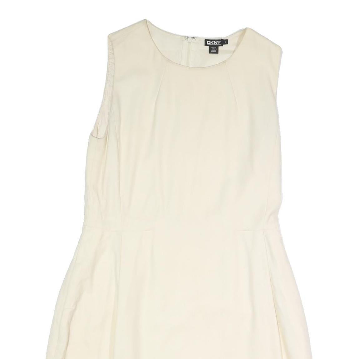 DKNY Womens Cream Sleeveless Day Cotton Blend Shift Dress M Elegant Simple