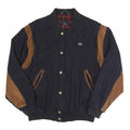 LACOSTE Mens Navy & Brown Wool Blend Bomber Jacket M Woven Contrast Panel