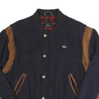 LACOSTE Mens Navy & Brown Wool Blend Bomber Jacket M Woven Contrast Panel