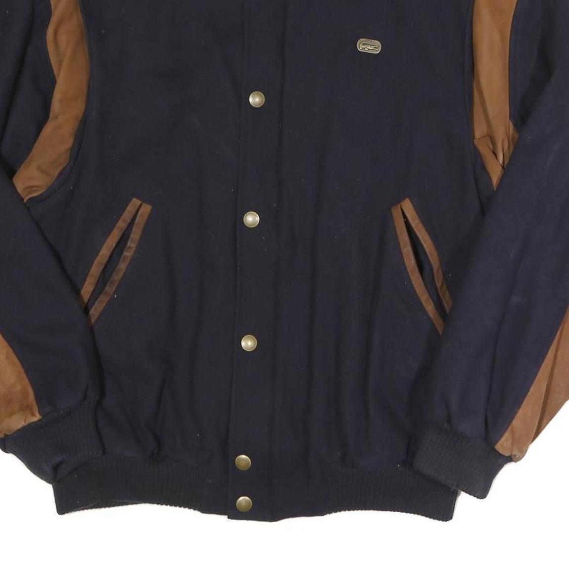 LACOSTE Mens Navy & Brown Wool Blend Bomber Jacket M Woven Contrast Panel