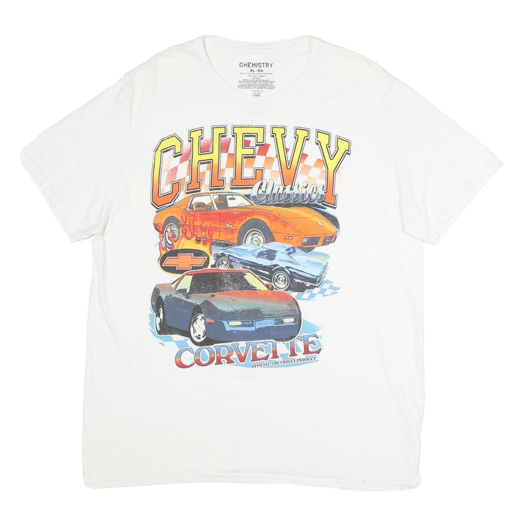 CHEMISTRY Mens White Chevy Classics Corvette Graphic T-Shirt XL Short Sleeve