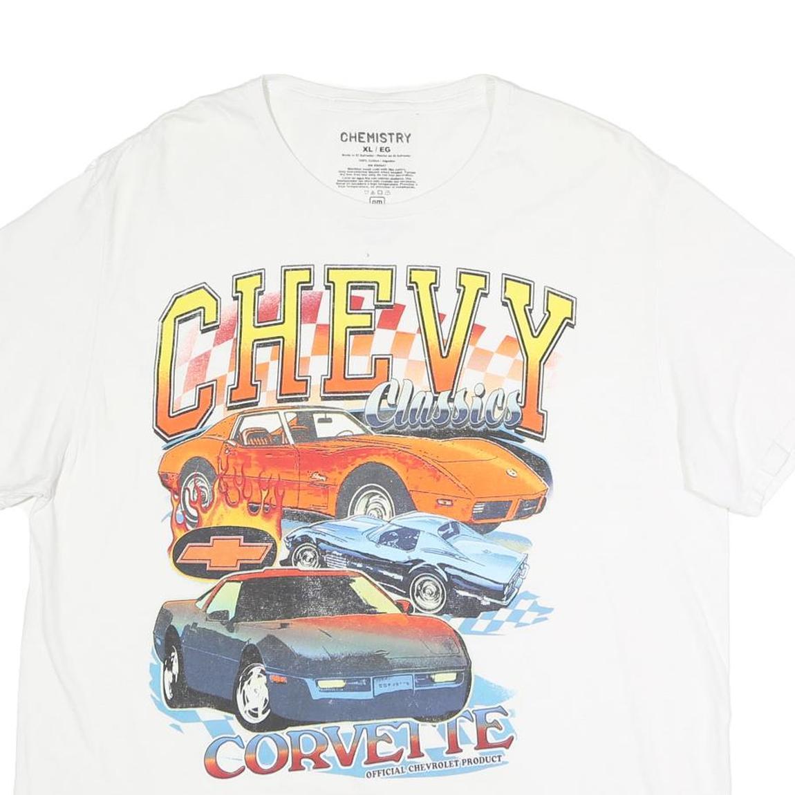 CHEMISTRY Mens White Chevy Classics Corvette Graphic T-Shirt XL Short Sleeve
