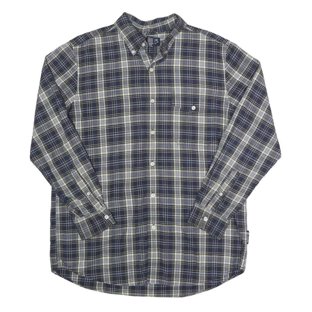 CHAPS Mens Blue & Cream Check Shirt M Cotton Long Sleeve Casual