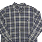 CHAPS Mens Blue & Cream Check Shirt M Cotton Long Sleeve Casual