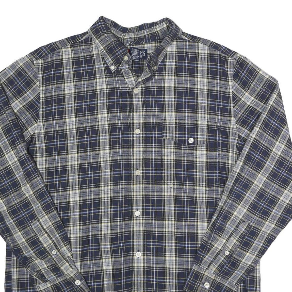 CHAPS Mens Blue & Cream Check Shirt M Cotton Long Sleeve Casual