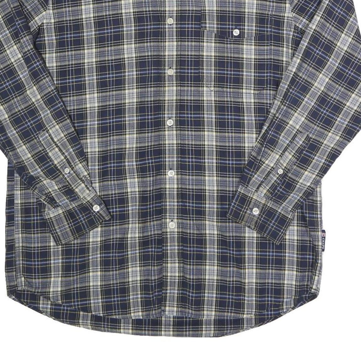 CHAPS Mens Blue & Cream Check Shirt M Cotton Long Sleeve Casual