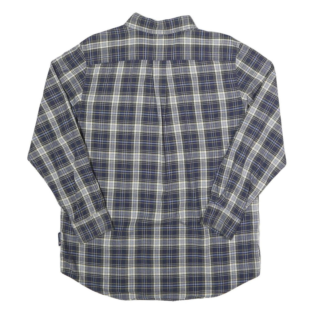 CHAPS Mens Blue & Cream Check Shirt M Cotton Long Sleeve Casual