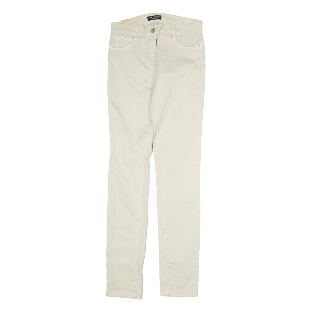TWIN SET Womens Cotton Blend Cream Slim Skinny Trousers W26 L29 Stylish Comfort