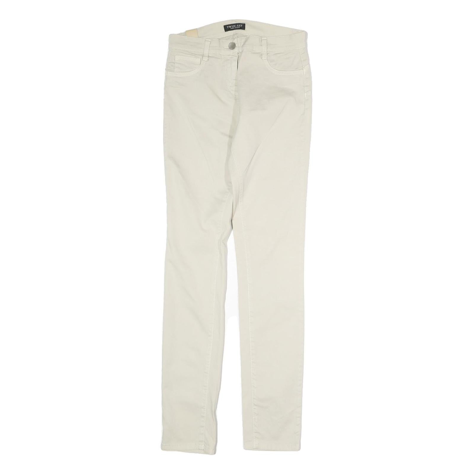 TWIN SET Womens Cotton Blend Cream Slim Skinny Trousers W26 L29 Stylish Comfort