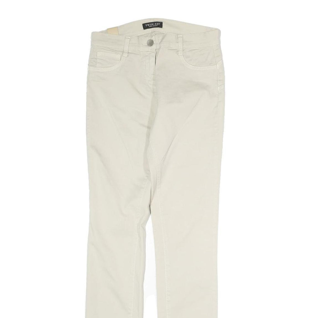 TWIN SET Womens Cotton Blend Cream Slim Skinny Trousers W26 L29 Stylish Comfort