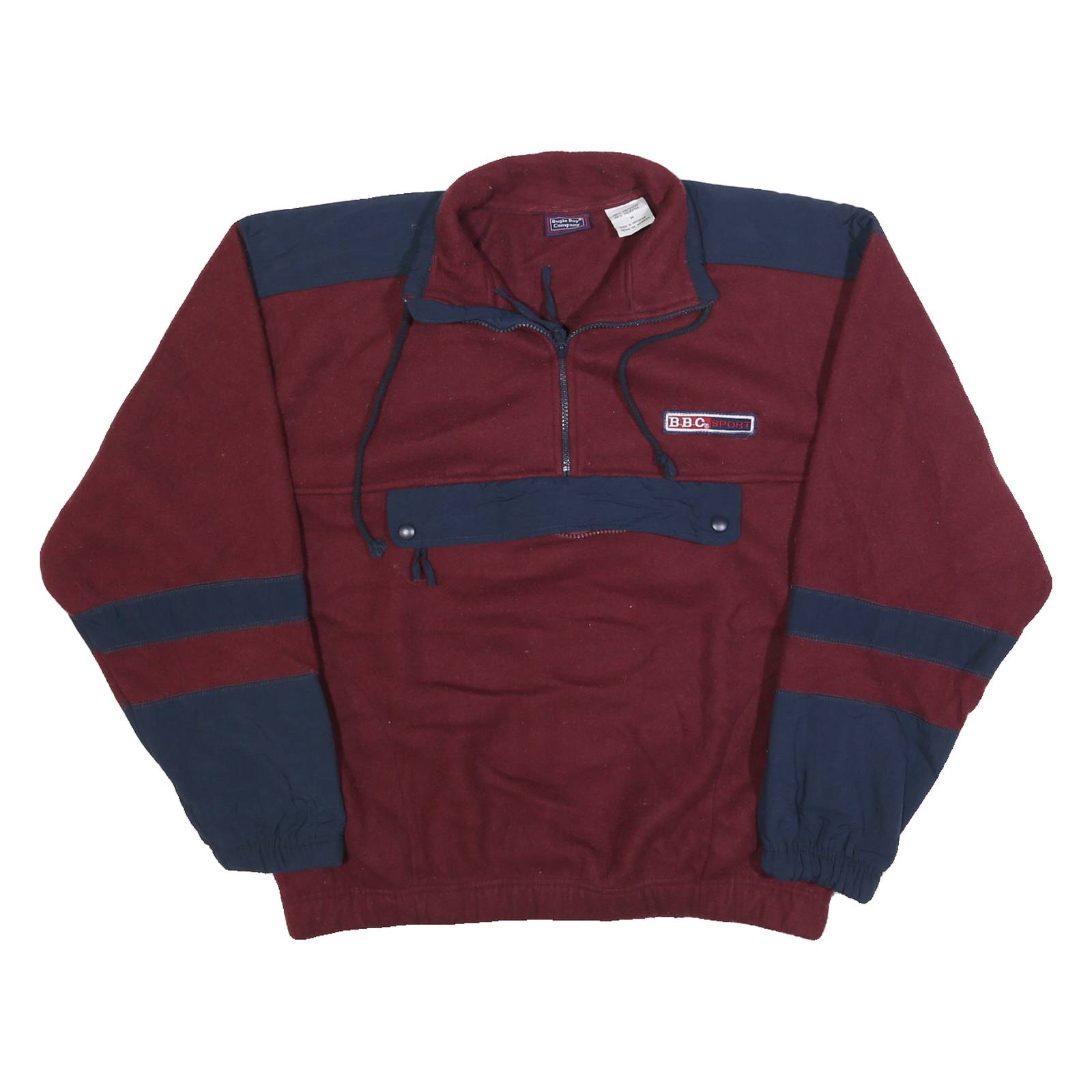 BUGLE BOY Mens Maroon & Navy Pullover Patterned Half Zip Jumper M BBC Sport Logo