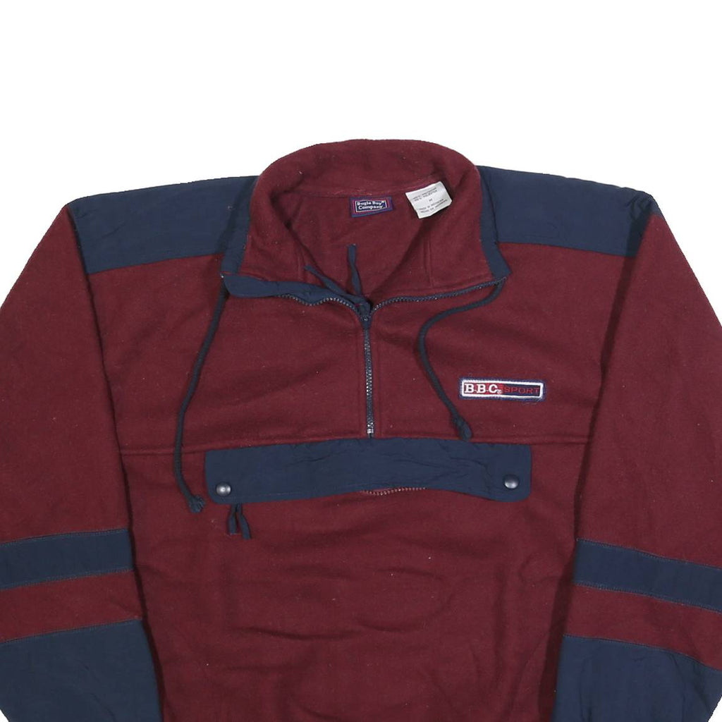 BUGLE BOY Mens Maroon & Navy Pullover Patterned Half Zip Jumper M BBC Sport Logo