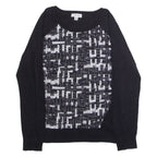 CALVIN KLEIN Mens Patterned Jumper Black Crazy Pattern Crew Neck Tight Knit M