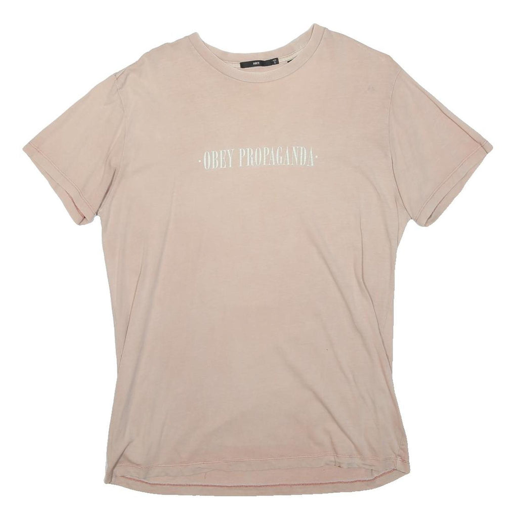 OBEY Womens Beige Obey Propaganda Graphic T-Shirt S Short Sleeve Crew Neck