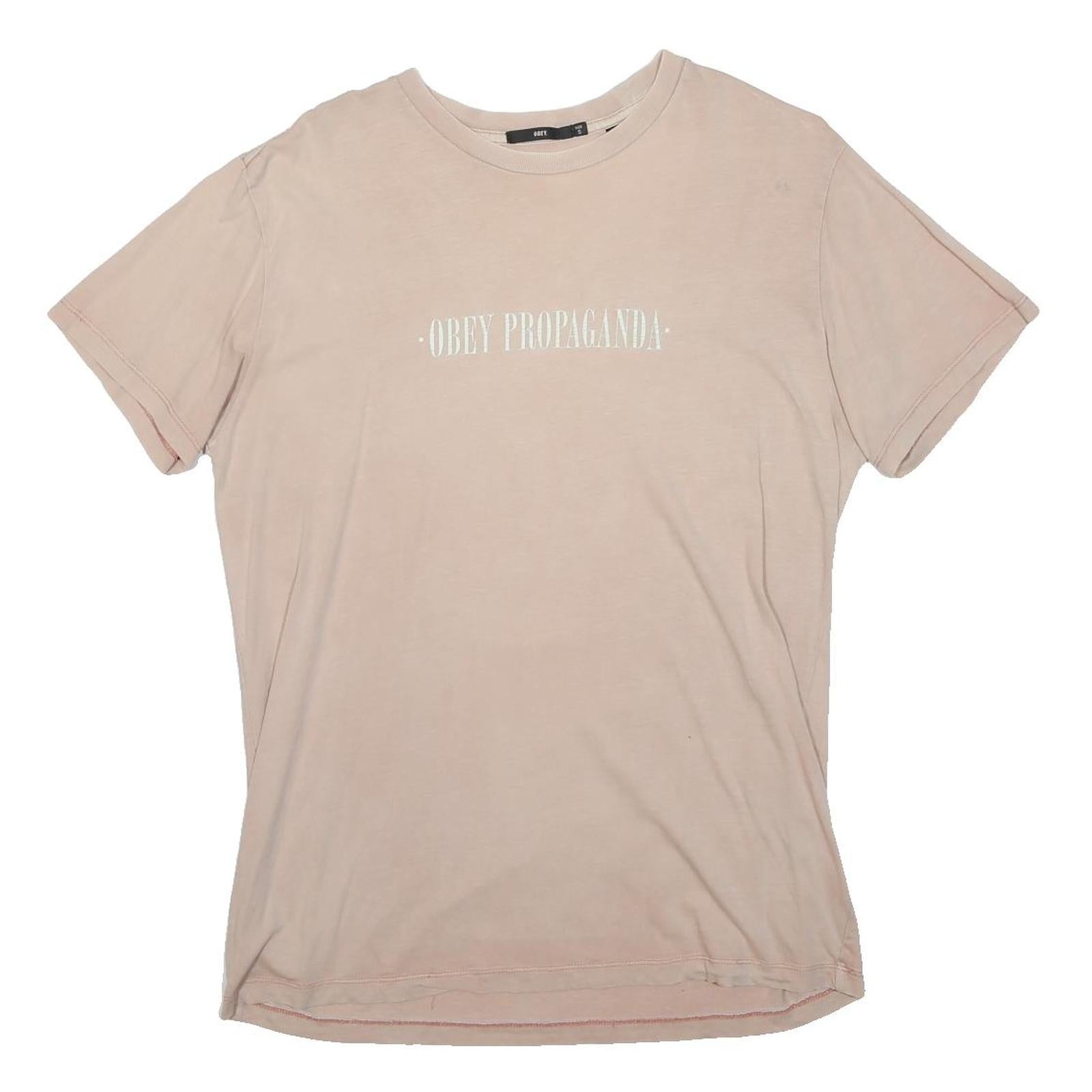 OBEY Womens Beige Obey Propaganda Graphic T-Shirt S Short Sleeve Crew Neck