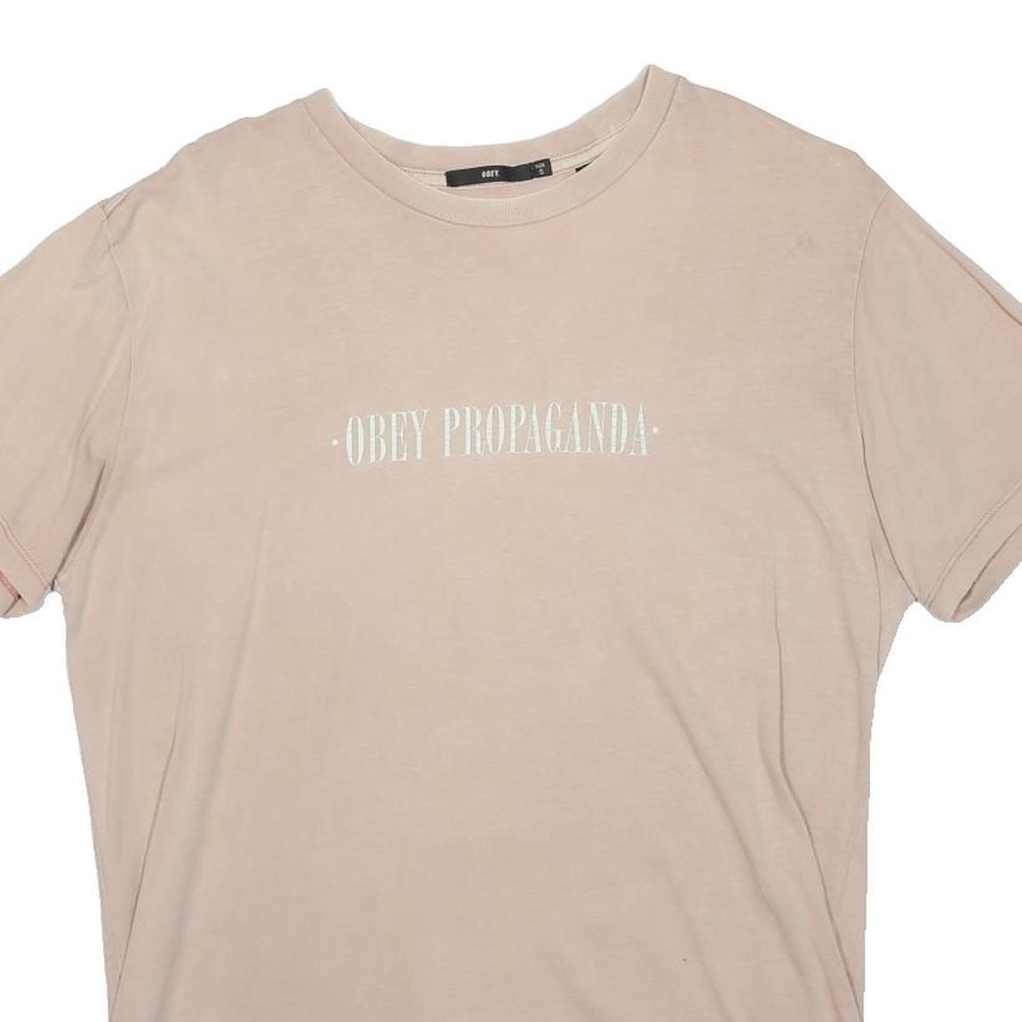 OBEY Womens Beige Obey Propaganda Graphic T-Shirt S Short Sleeve Crew Neck