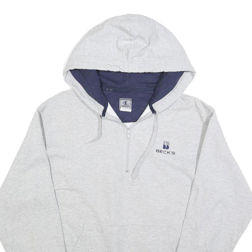 CHAMPION Mens Grey Beck's ¼ Zip Hoodie M Cotton Blend Casual Sweatshirt