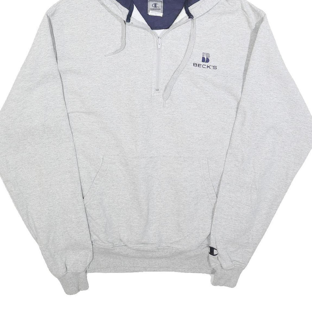 CHAMPION Mens Grey Beck's ¼ Zip Hoodie M Cotton Blend Casual Sweatshirt