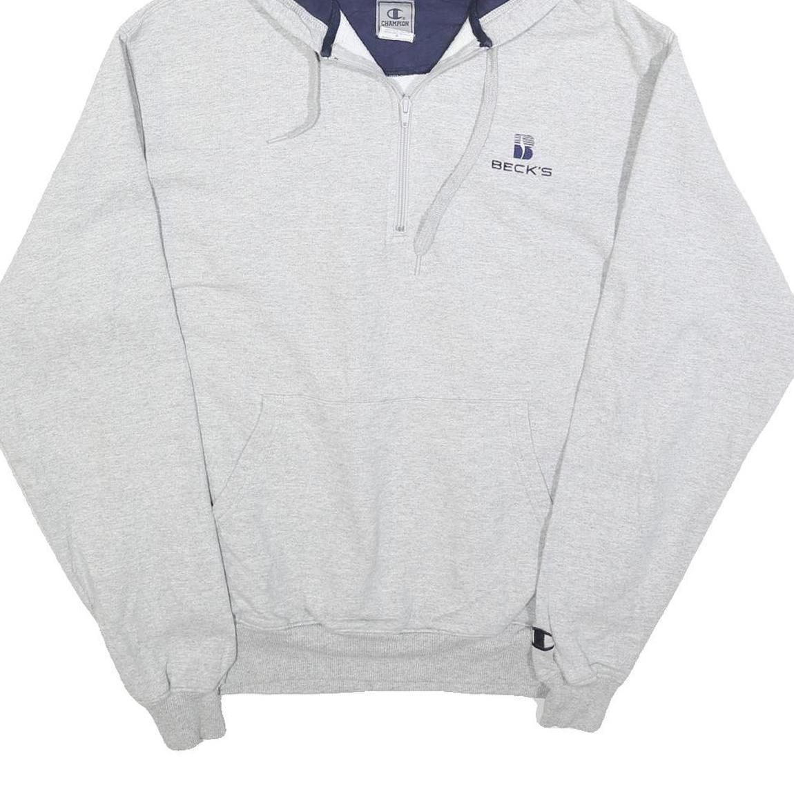 CHAMPION Mens Grey Beck's ¼ Zip Hoodie M Cotton Blend Casual Sweatshirt