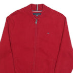 TOMMY HILFIGER Mens Red Plain Jumper Full Zip Crew Neck Basic Knit XS Zip Pocket