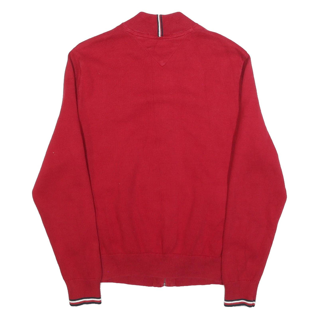 TOMMY HILFIGER Mens Red Plain Jumper Full Zip Crew Neck Basic Knit XS Zip Pocket