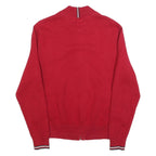 TOMMY HILFIGER Mens Red Plain Jumper Full Zip Crew Neck Basic Knit XS Zip Pocket