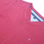 TOMMY HILFIGER Mens Red Plain V-Neck Basic Knit S Cotton Jumper Classic Style