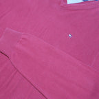 TOMMY HILFIGER Mens Red Plain V-Neck Basic Knit S Cotton Jumper Classic Style