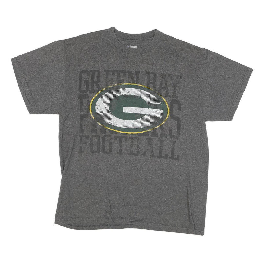 NFL Mens Grey Green Bay Packers Football T-Shirt L Short Sleeve Crew Neck