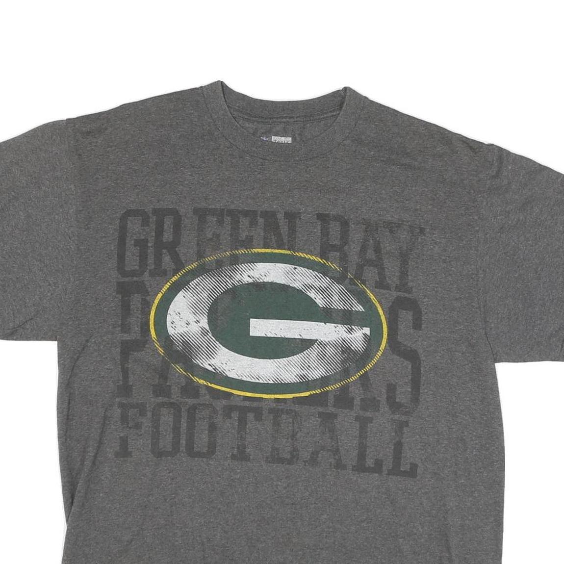 NFL Mens Grey Green Bay Packers Football T-Shirt L Short Sleeve Crew Neck