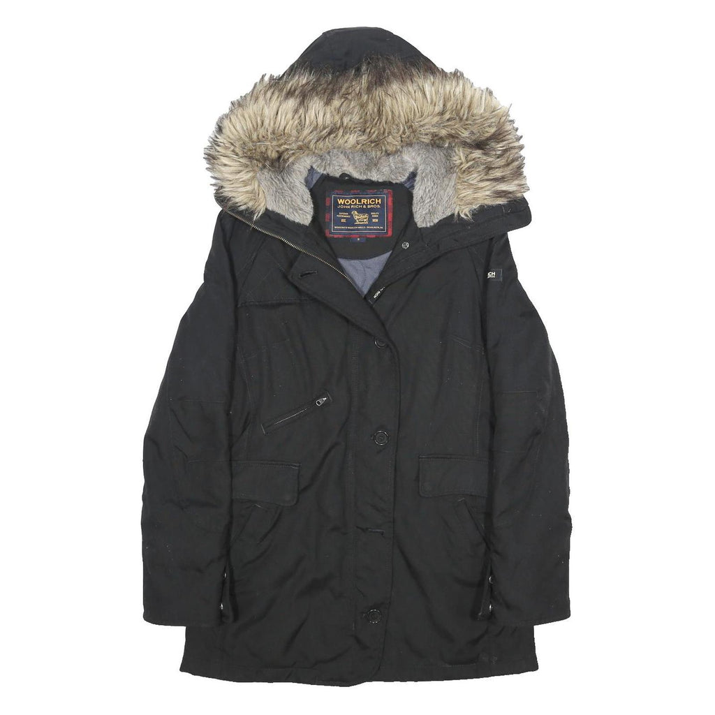 WOOLRICH Womens Black Outdoor Jacket S Synthetic Plain Zip Hooded Warm Winter