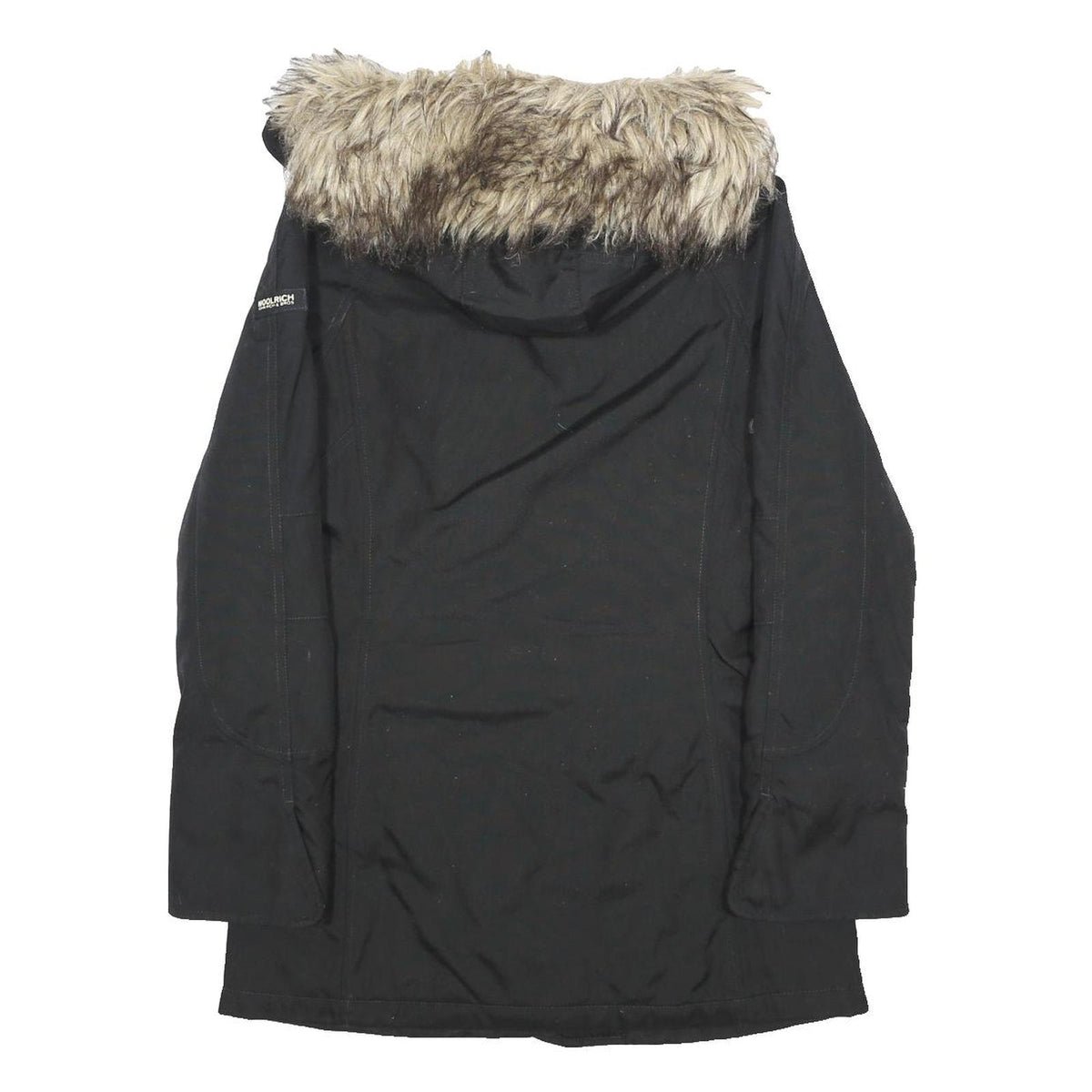 WOOLRICH Womens Black Outdoor Jacket S Synthetic Plain Zip Hooded Warm Winter