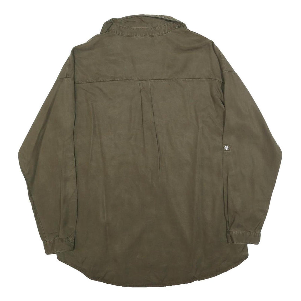 ZARA Womens Green Basic Long Sleeve V-Neck Shirt S Cotton Blend Casual