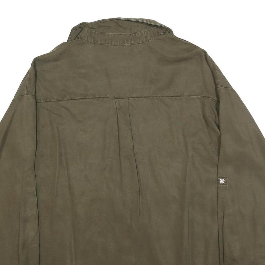 ZARA Womens Green Basic Long Sleeve V-Neck Shirt S Cotton Blend Casual