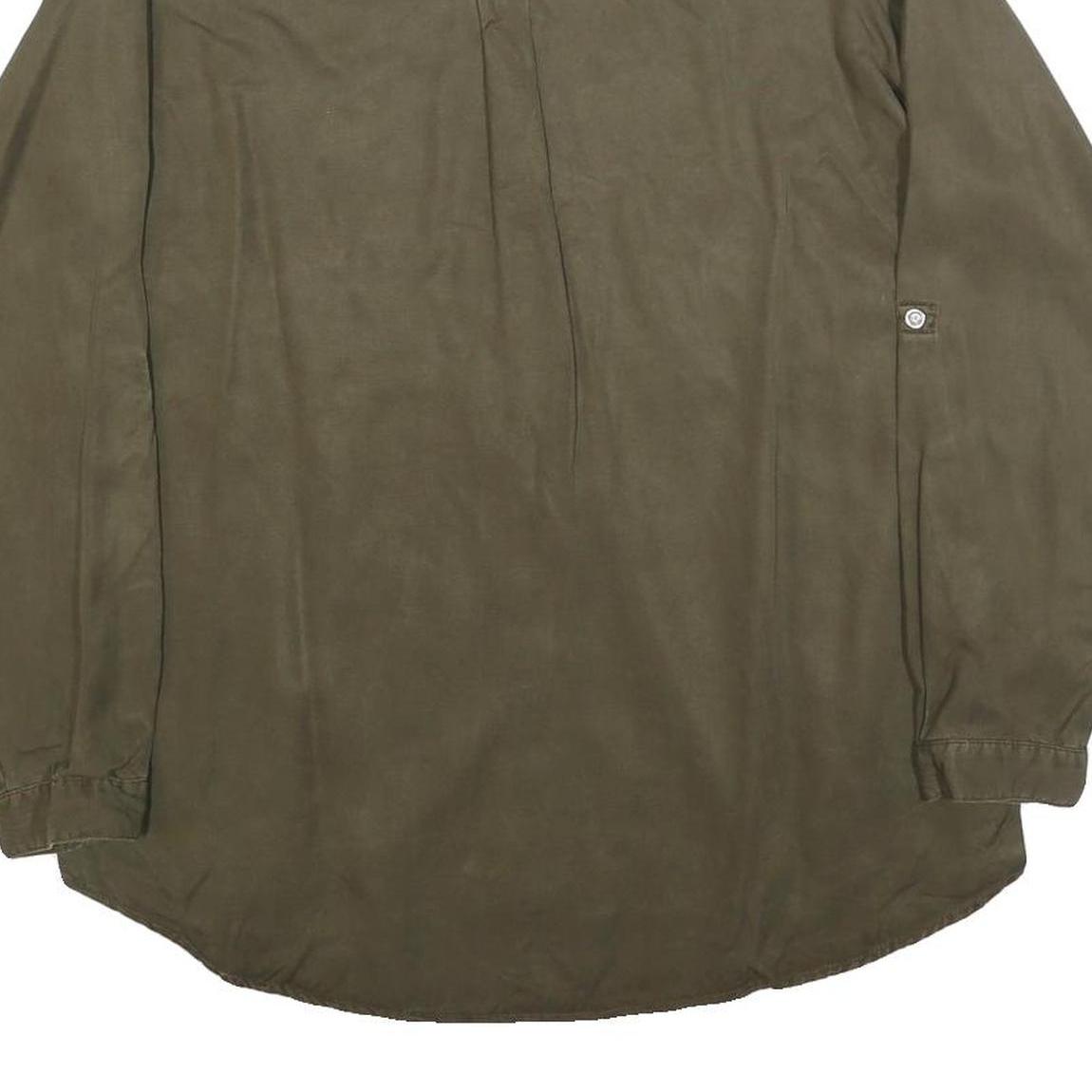 ZARA Womens Green Basic Long Sleeve V-Neck Shirt S Cotton Blend Casual