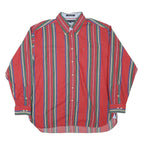 TOMMY HILFIGER Mens Red & Green Striped Shirt XL Button Down Long Sleeve Classic