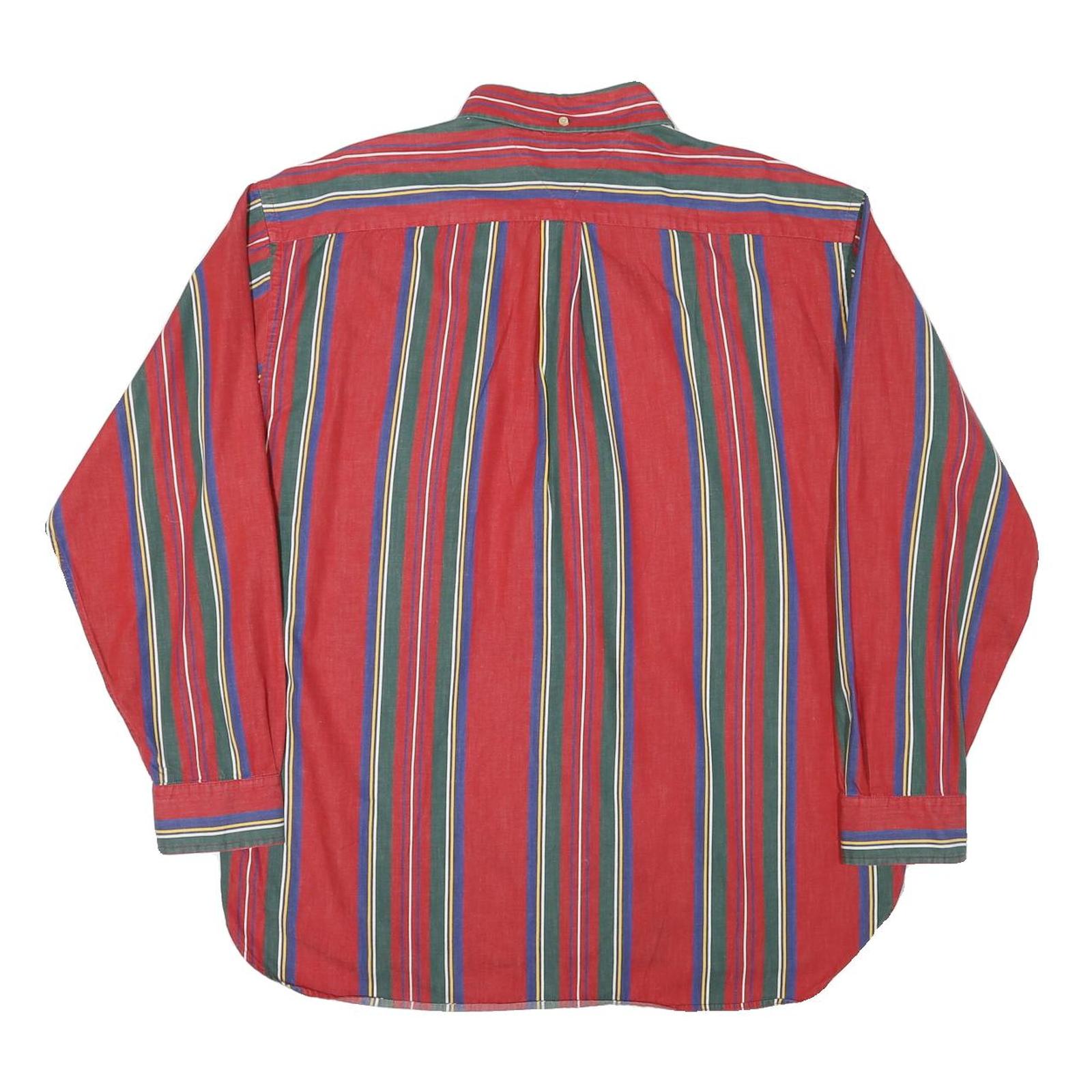 TOMMY HILFIGER Mens Red & Green Striped Shirt XL Button Down Long Sleeve Classic