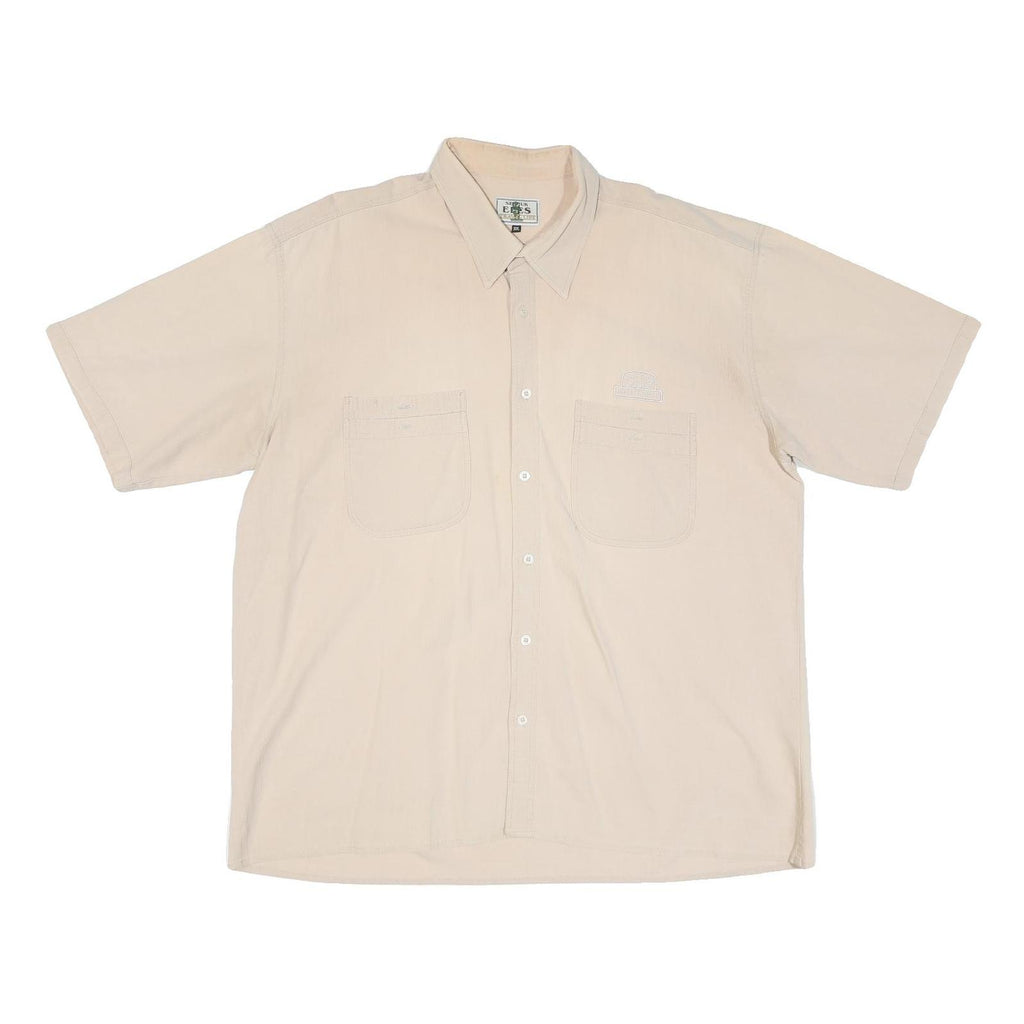 Mens Beige Cotton Short Sleeve Shirt 3XL Casual Summer Light Fabric